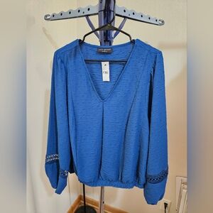 Lane Bryant Blue Long Sleeve Textured Women's Top
